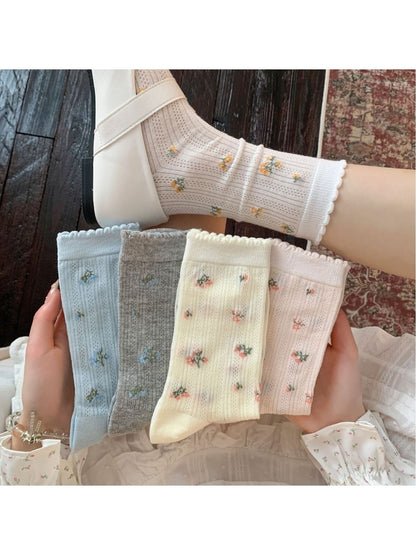 Rufia - Floral Scalloped Trim Crew Socks