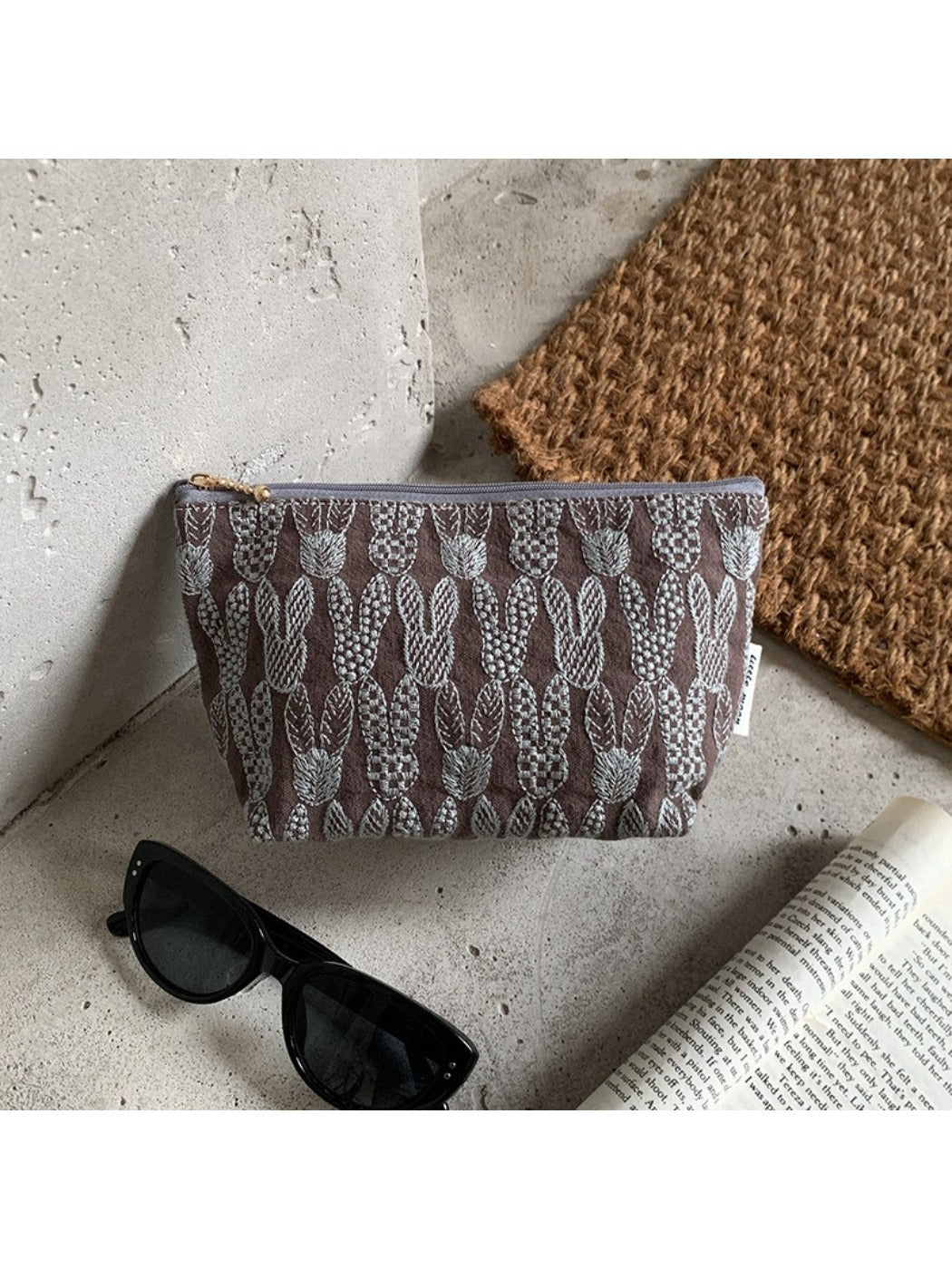 Cosbai - Woven Bunny Pattern Zip Pouch