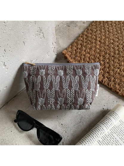Cosbai - Woven Bunny Pattern Zip Pouch