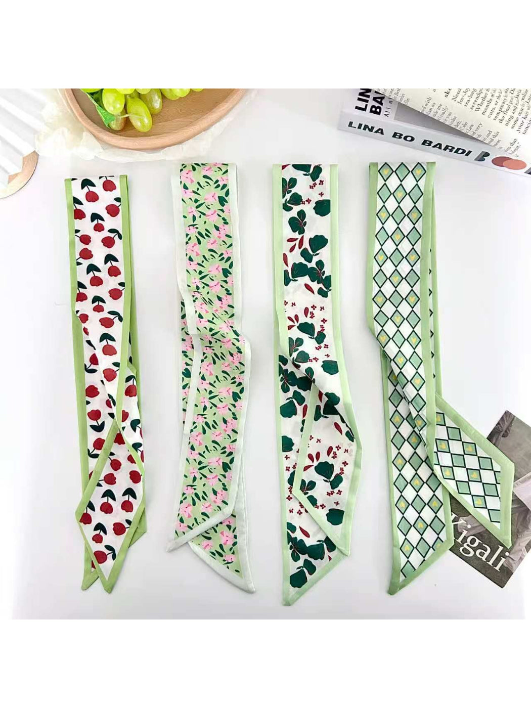 Scarvii Fresh Cherry Print Skinny Scarf