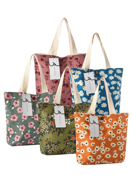 Cosbai - Vintage Artistic Floral Corduroy Tote Bag