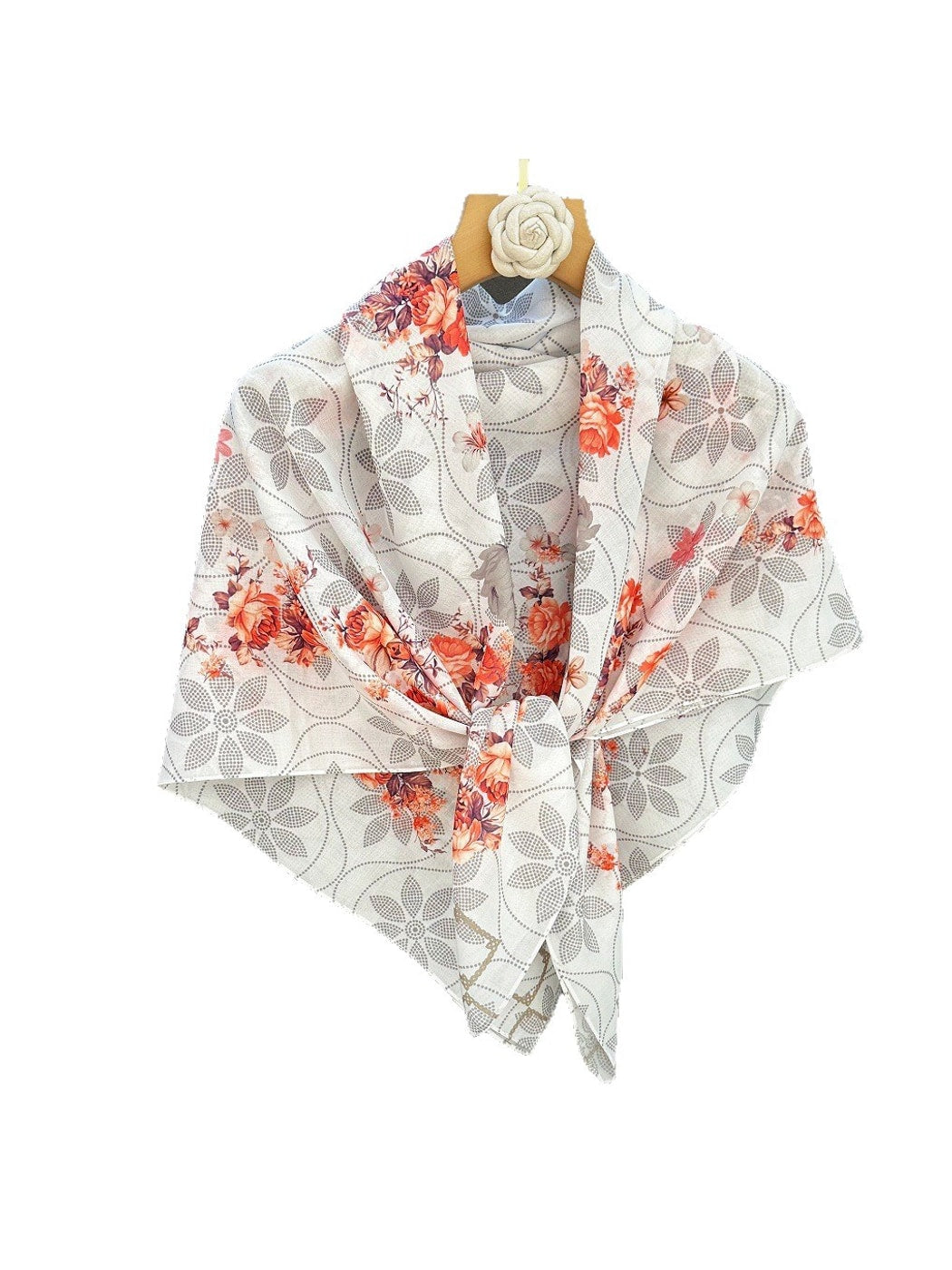 Scarvii - Warm Tone Floral Printed Square Scarf