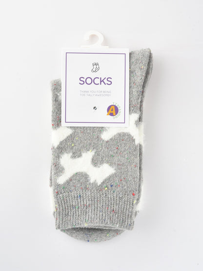 Rufia - Gray and White Dog Pattern Thick Warm Socks
