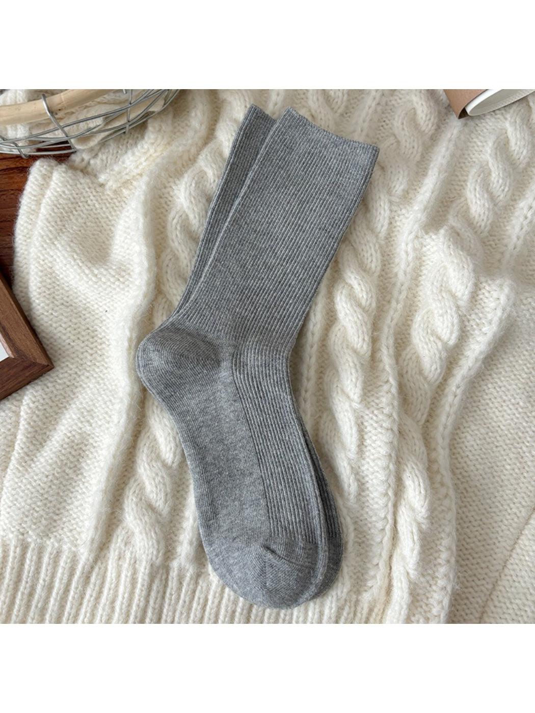 Rufia - Classic Ribbed Neutral Crew Socks