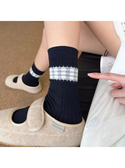 Rufia - Ribbed Cuff Trim Crew Socks