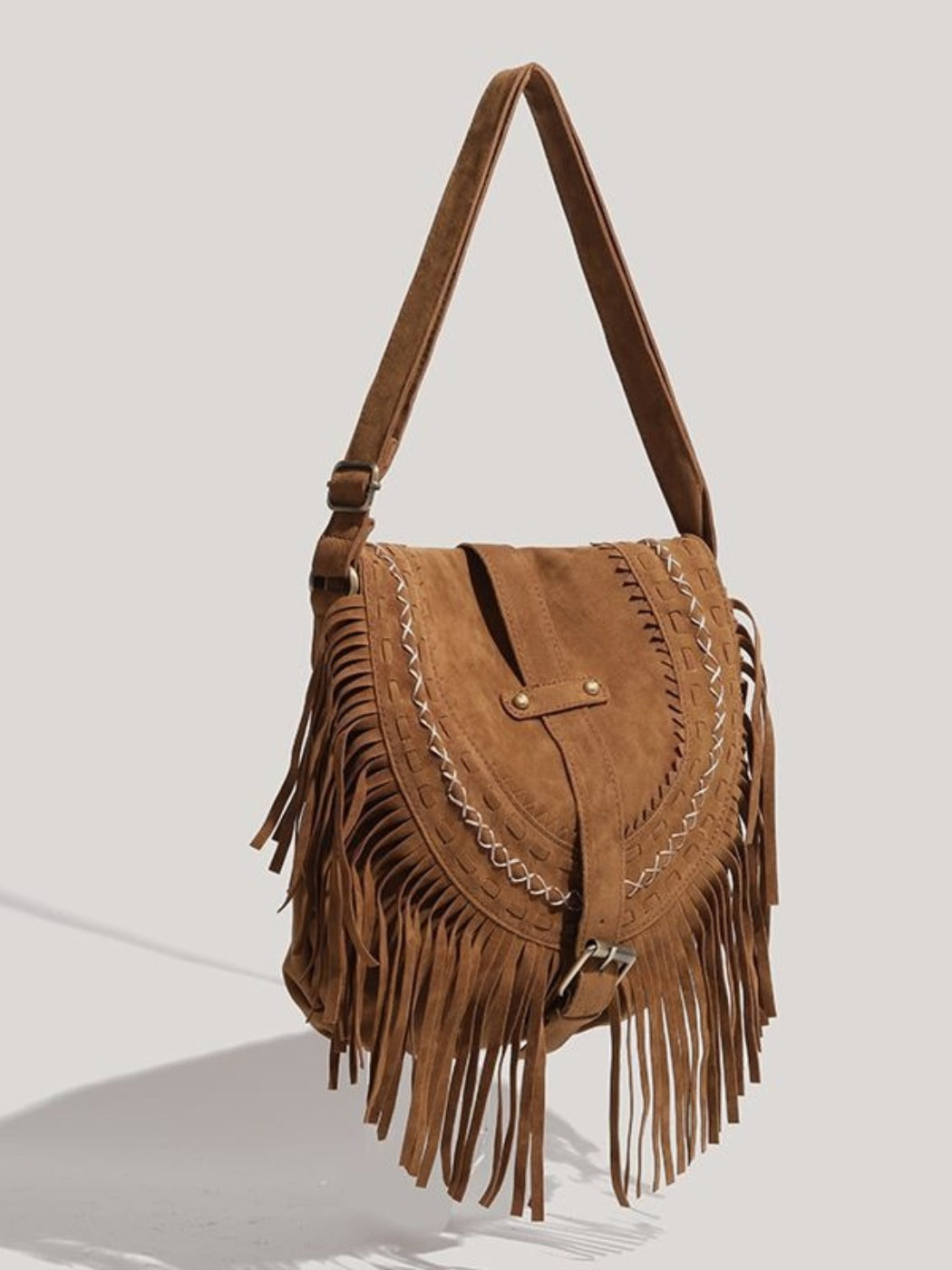 Cosbai -  Boho Brown Fringe Saddle Bag