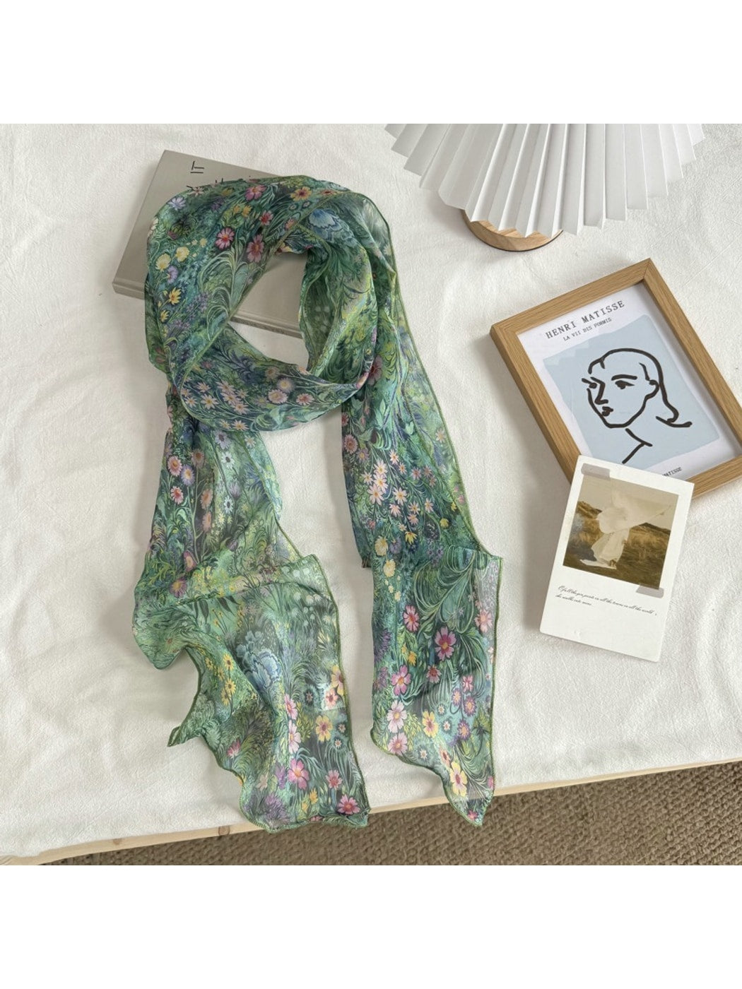 Scarvii - Semi Sheer Dyed Pattern Long Narrow Scarf