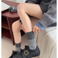 Rufia - Grey Classic Pattern Turn-Cuff Mid-Crew Socks
