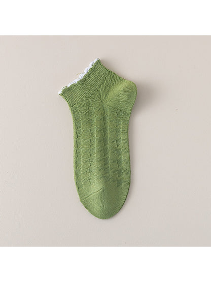 Rufia - Scalloped Cuff Solid Color Low Ankle Socks