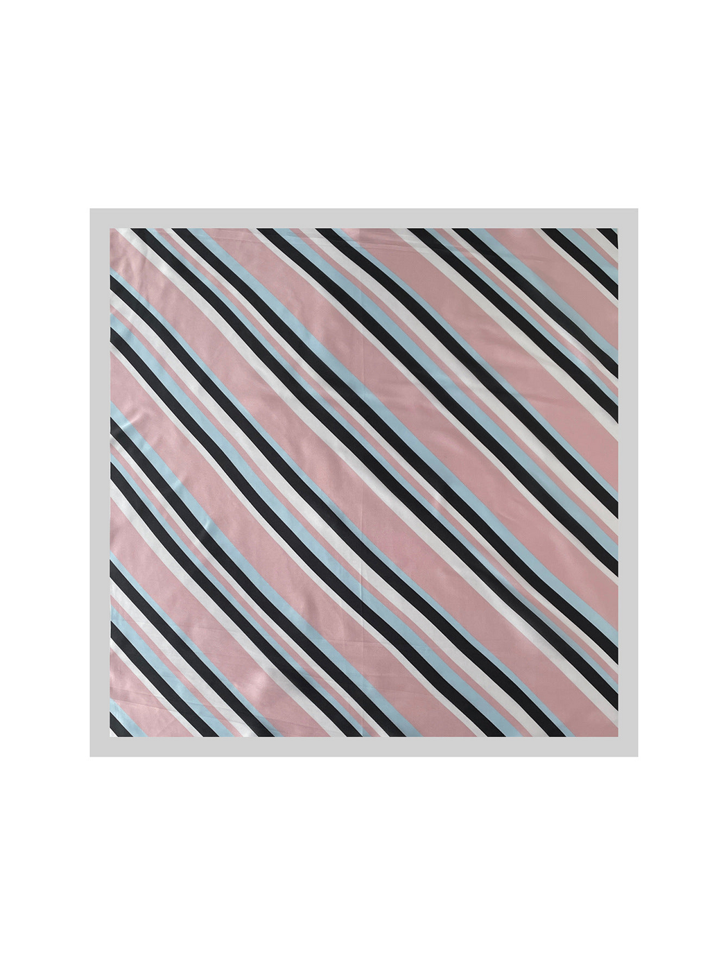 Pink square scarf spread flat with diagonal multicolor stripes