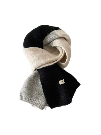 Black color-block scarf with gray and ivory sections in a looped display