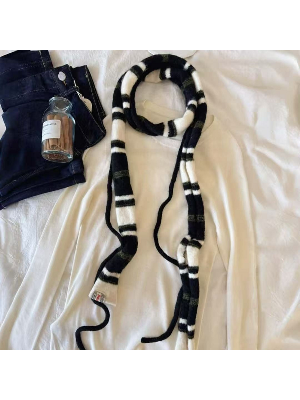 Scarvii - Striped Fuzzy Narrow Scarf