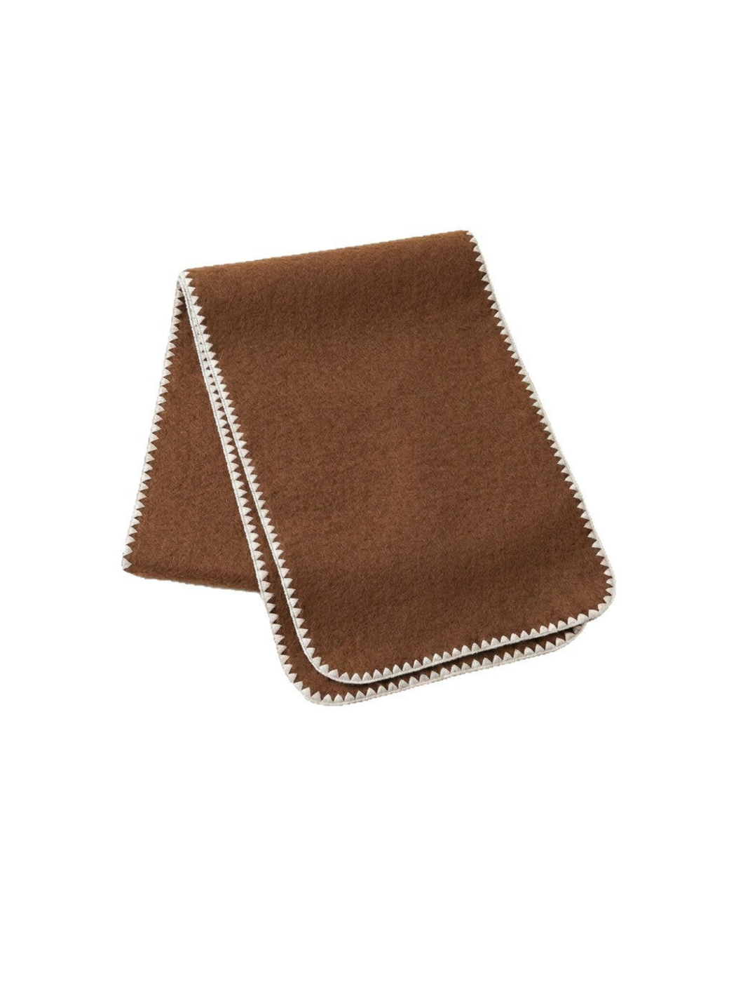 Brown scarf with ivory triangular edging and rounded corners, folded view