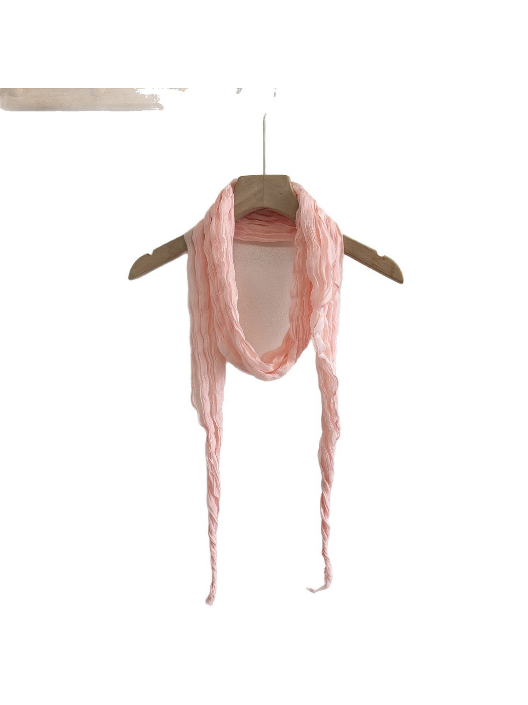 Pink crinkled scarf with loosely twisted hanging ends