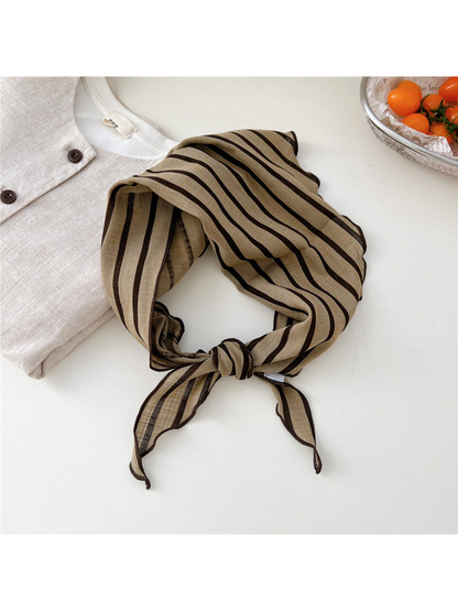 Khaki Single Stripes triangle scarf tied in a loop