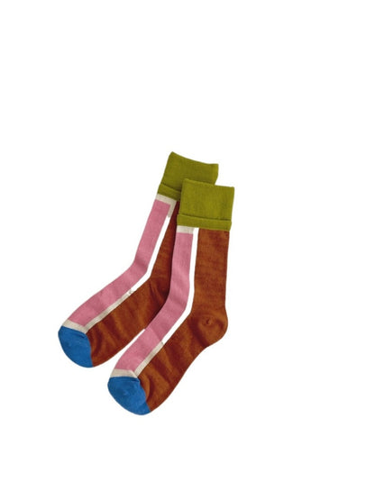 Rufia - Colorful Patchwork Stripe Mid-Calf Socks - Classic & Fresh