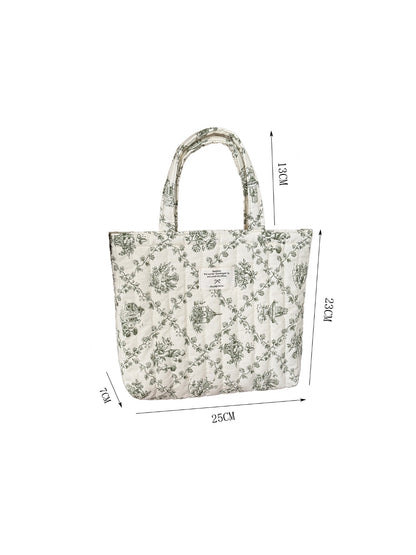 Cosbai tote bag with pastel garden floral design displayed with matching accessories