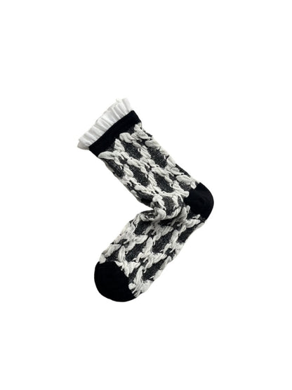 Rufia -  Butterfly Pattern Mid-calf Socks with Retro Style