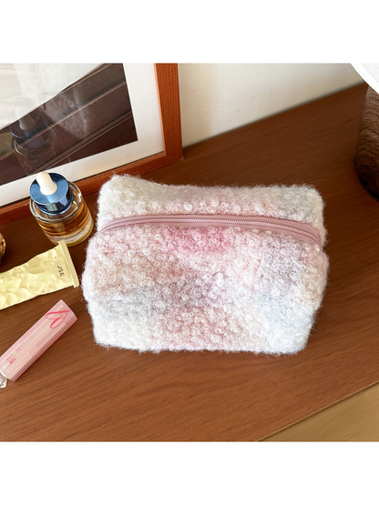 Blush makeup bag with pale pink, white and beige checks