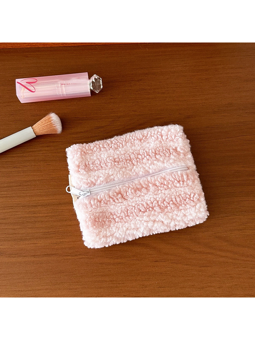 Stripes makeup bag with light pink horizontal textured bands