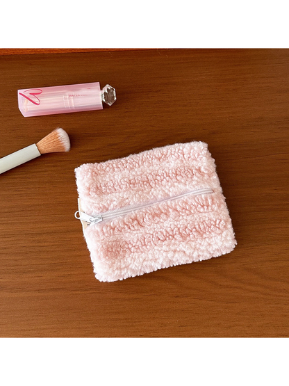 Stripes makeup bag with light pink horizontal textured bands