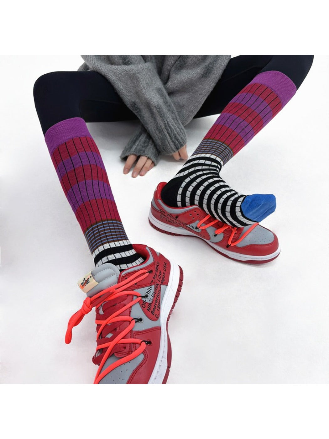Rufia - Retro Color Block Long Socks for Women