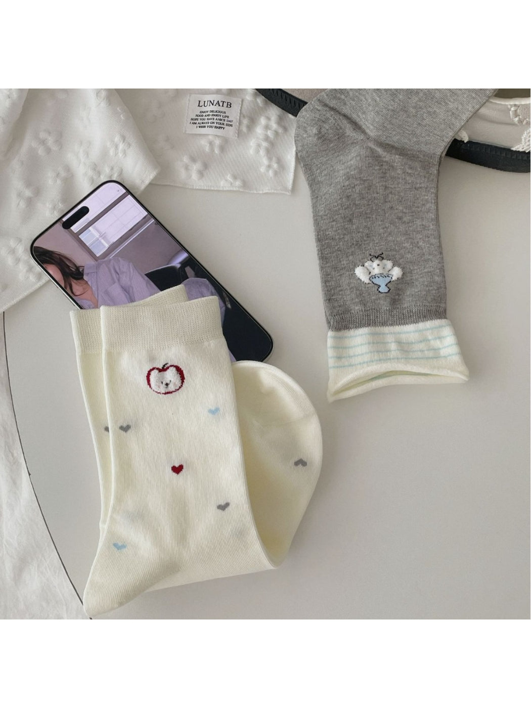Rufia Dog Embroidered Mid Calf Socks color options