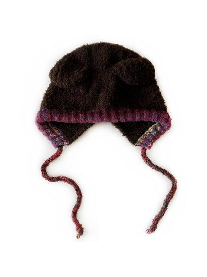Haila - Bear Ear Knitted Beanie with Tie