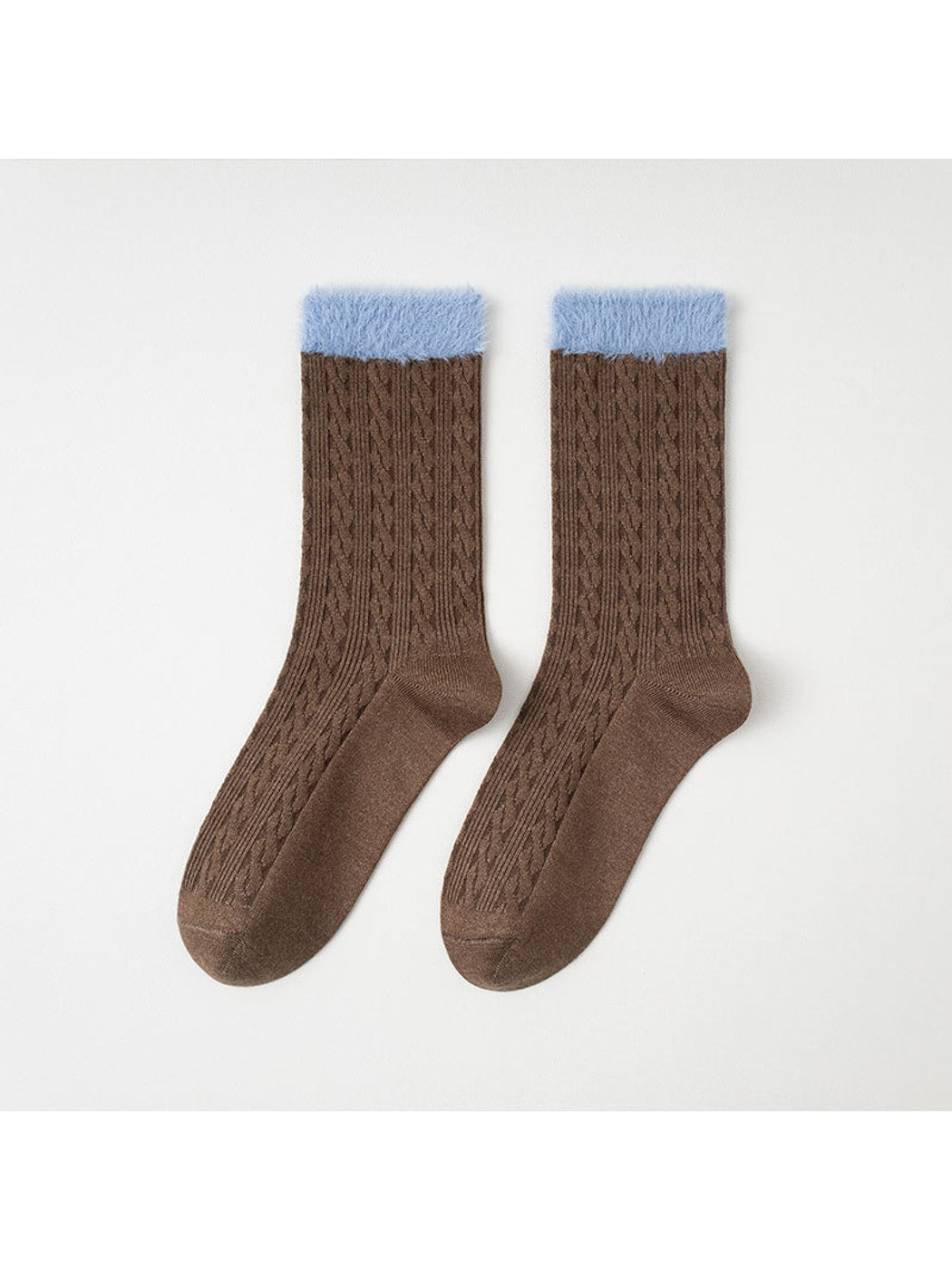 Rufia - Contrast Cuff Textured Casual Crew Socks