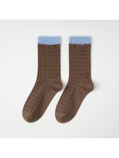 Rufia - Contrast Cuff Textured Casual Crew Socks