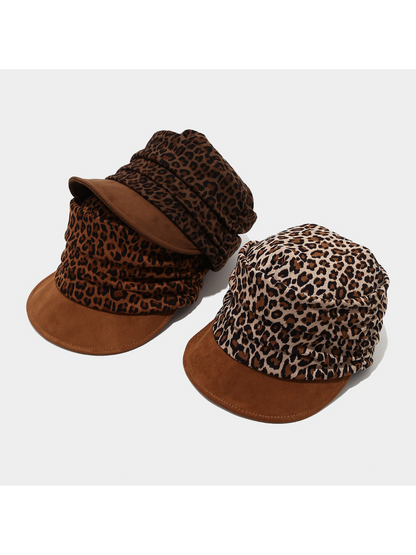 Haila - Leopard Print Ruched Newsboy Cap