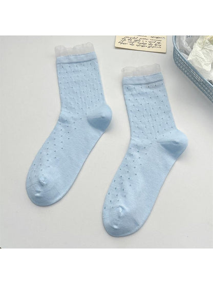 Rufia - Smple Pattern Ruffle Cuffs Crew Socks