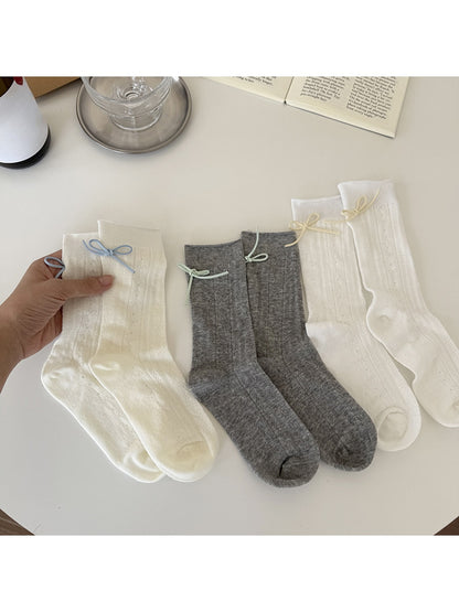 Rufia - Sweet Style Bow Accent Ribbed Crew Socks