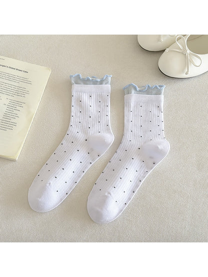 Rufia - Polka Dot Contrast Cuff Casual Crew Socks