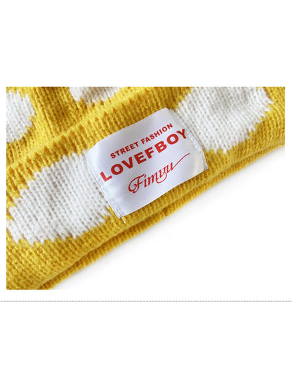 Haila Polka Dots Cat-Ear Knitted Beanie color options including Yellow, Red, Black