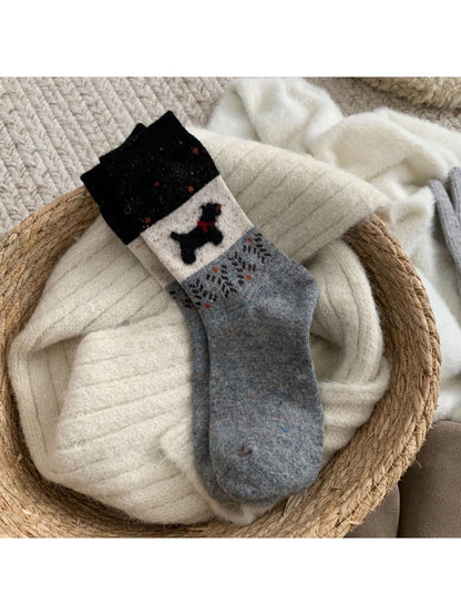 Rufia - Playful Dog Motif Casual Crew Socks