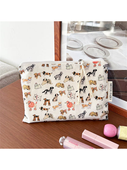 Close-up of Cosbai floral cartoon cosmetic bag showing detailed flower and cartoon pattern