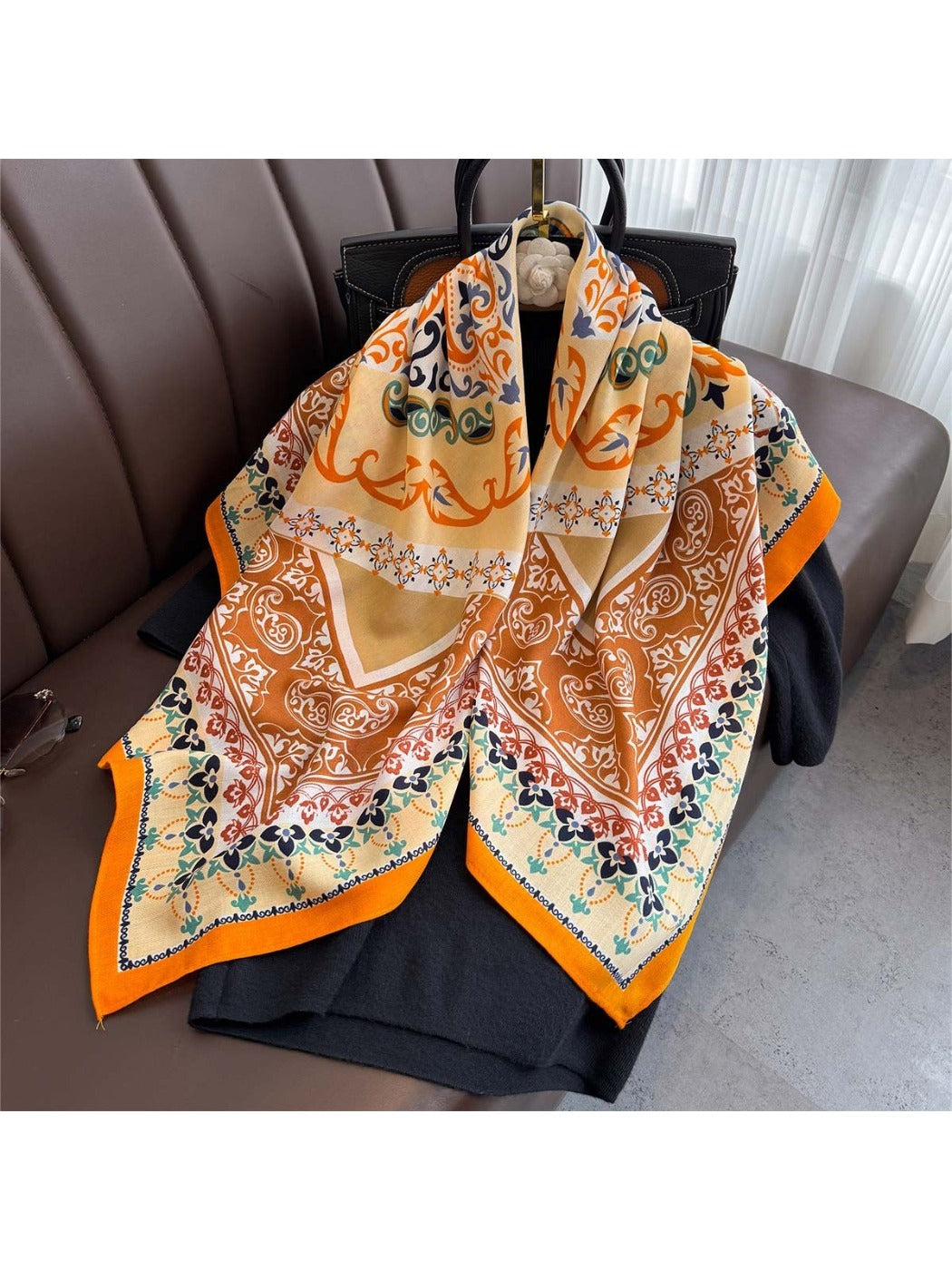 Scarvii - 35'' Vintage Boho Print Square Scarf - Chic & Classic