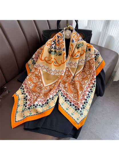 Scarvii - 35'' Vintage Boho Print Square Scarf - Chic & Classic