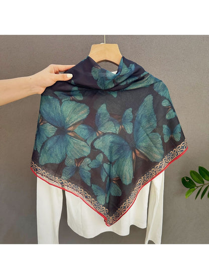 Scarvii - Green Butterfly Print Square Scarf