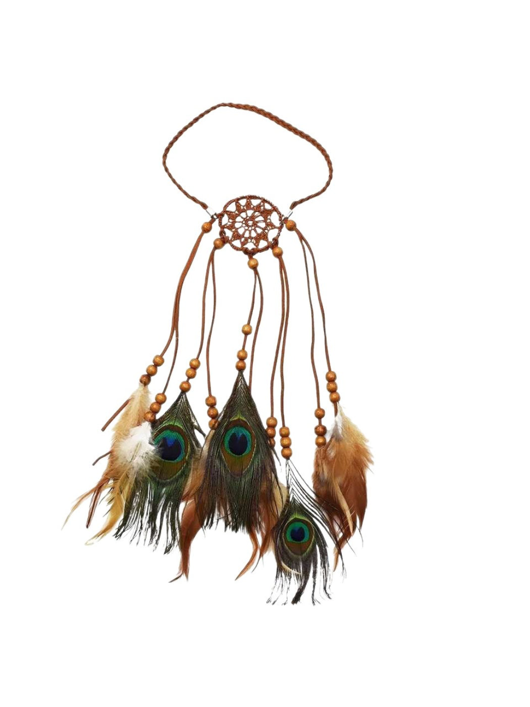 Side view of Hairish Boho Mandala Feather Hair Headpiece featuring feather accents