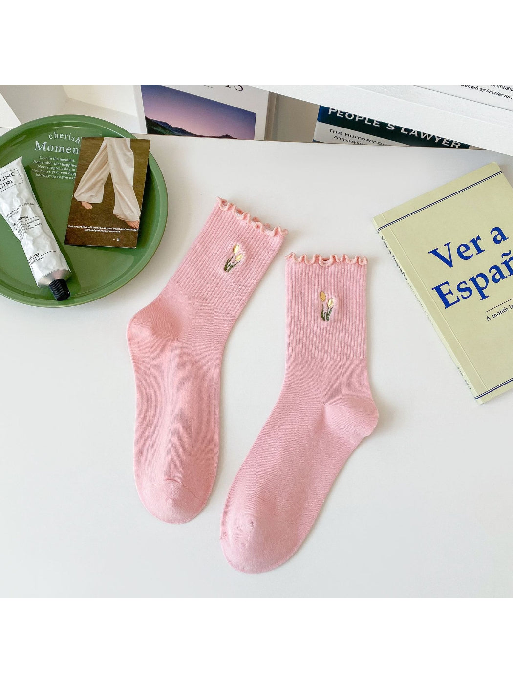 Rufia - Tulip Embroidered Lettuce-Edge Crew Socks product image 9