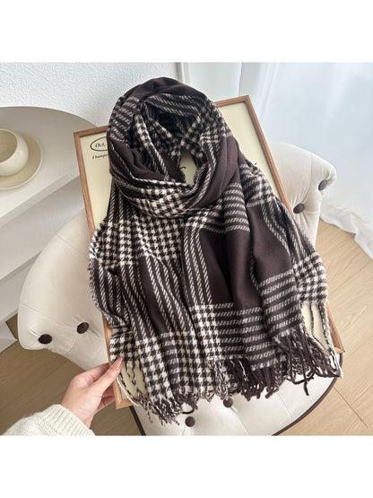 Scarvii - Long Plaid Draped Tassel Winter Scarf