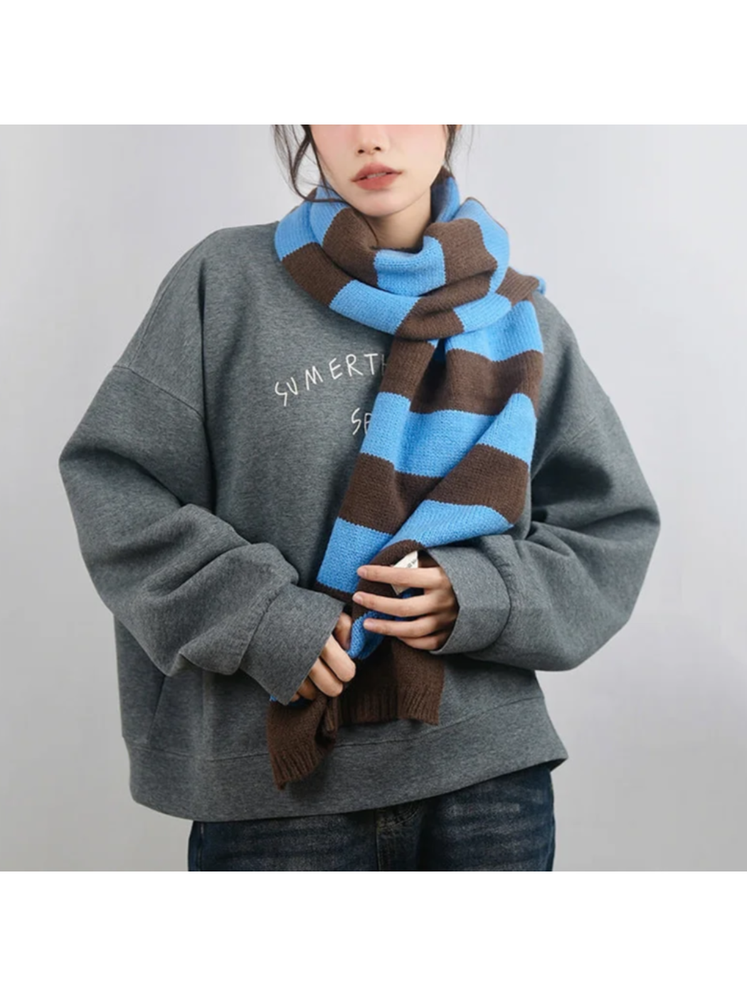 Scarvii - Striped Ribbed Knit Long Scarf