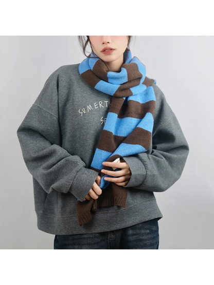 Scarvii - Striped Ribbed Knit Long Scarf