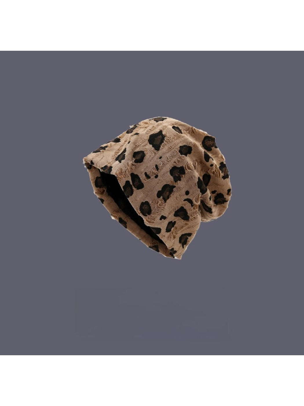 Haila - Vintage Distressed Slouch Beanie with Leopard Print