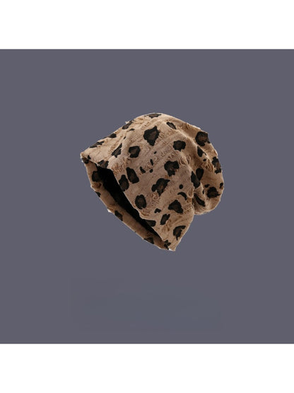 Haila - Vintage Distressed Slouch Beanie with Leopard Print