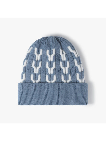 Haila - Contrast Chain-Pattern Fleece-Lined Beanie