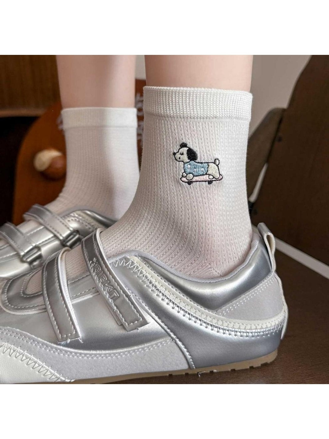 Rufia - Cute Cartoon Dog and Bear Embroidered Crew Socks