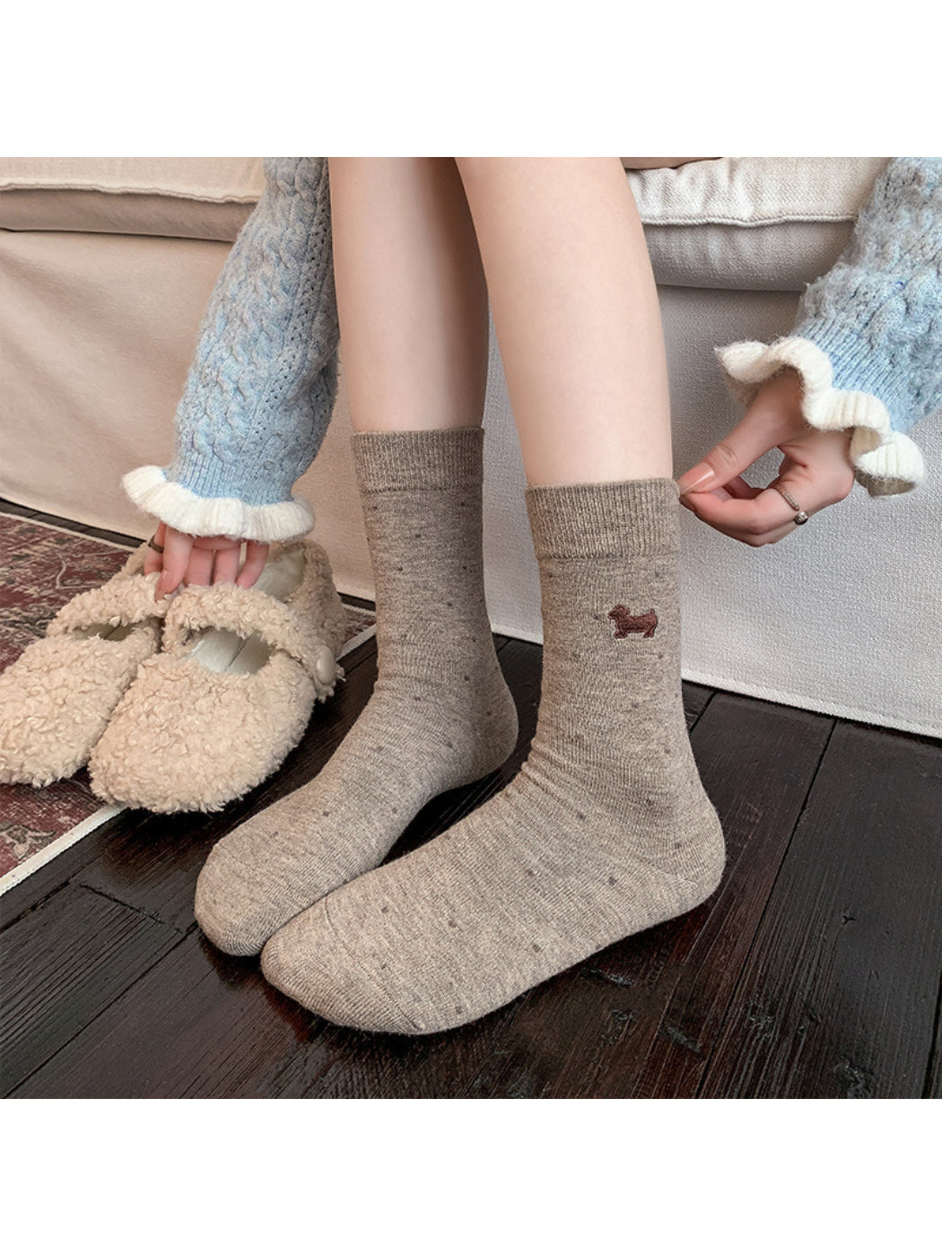 Rufia - Polka Dot Bear Crew Socks